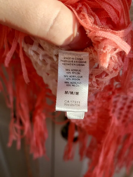 Buffalo David Bitton Cream to Coral Fringe Crochet Camisole sz M - Picture 6 of 6